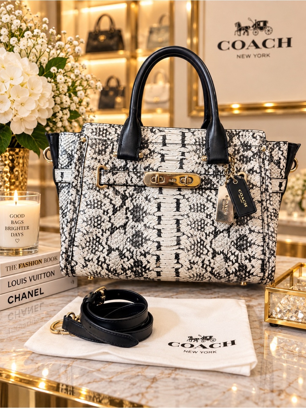 Coach Swagger Exotic RARE Snake-Print Satchel with Gold Hardware